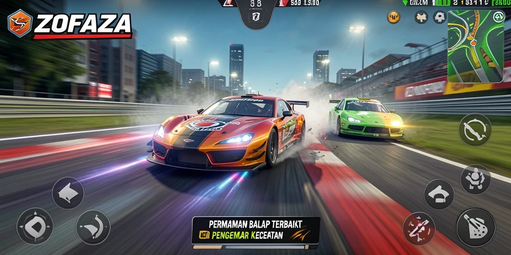 Tangkapan layar dari gameplay ZOFAZA menunjukkan balapan yang mendebarkan.